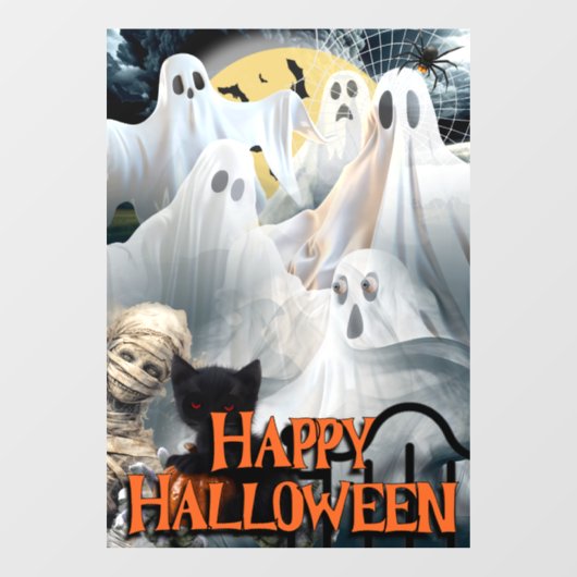 ゴースト、ミイラ、黒猫と一緒にハッピーハロウィン ウィンドウサイン (シート)