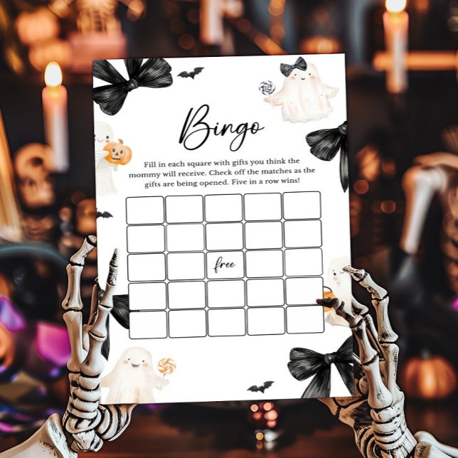 ゴースト リトルブー ハロウィンビンゴゲーム (Black Bow Little Boo Halloween Baby Shower Bingo Game)