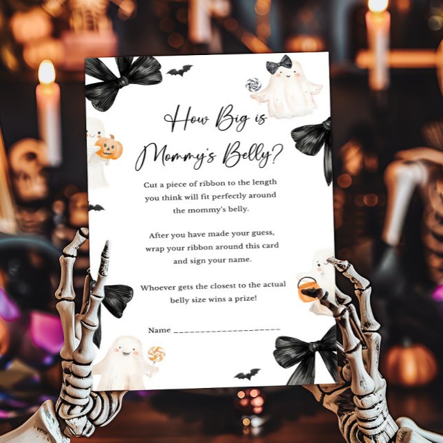 ゴースト リトルブー ハロウィン お母さんのお腹はどのくらい大きいの？ (Black Bow Little Boo Halloween Baby Shower How Big Is Mommy's Belly Game)