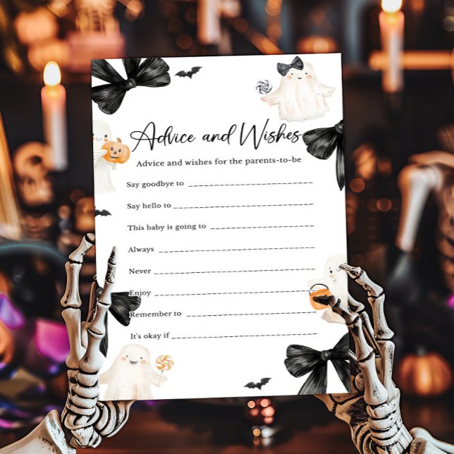 ゴースト リトルブー ハロウィン アドバイスと願い事 ゲーム (Black Bow Little Boo Halloween Baby Shower Advice and Wishes Game)