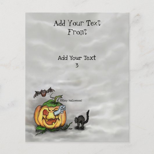 ゴースト、猫、コウモリとカボチャ、ハッピー ハロウィン! チラシ (正面)