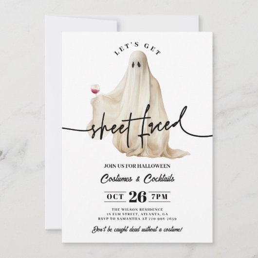ゴースト Let's Get Sheet Faced 面白いハロウィン 招待状 (正面)