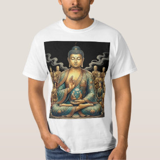 ゴータマ・ブッダ瞑想アートTシャツ - 平和なダンマ Tシャツ