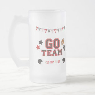 ゴーチームサッカーファンレッド&ブラックフェスティバルスポーツ フロストグラスビールジョッキ