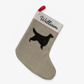 ゴードンセッターシルエットパーソナライズされたドッグホリデー スモールクリスマスストッキング (正面 (吊り時))