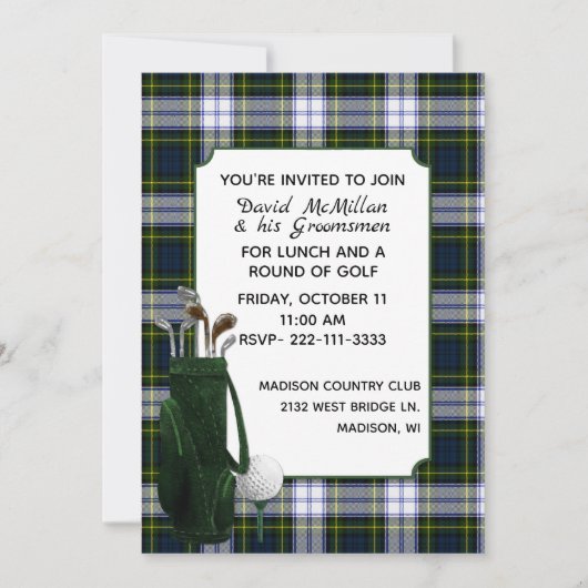 ゴードンドレスプレイドグルームズゴルフパーティの招待状 招待状 (正面)