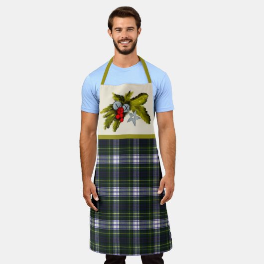 ゴードンドレスモダンオリジナルタータンチェッククリスマス エプロン (着用した状態)
