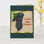 ゴードンバッジ&タータンチェックパーソナライズされたクリスマス カード (黄色い花)