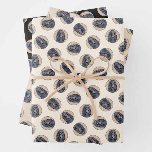 ゴードン絵を描セッターの黒可愛いオリジナルドッグアート ラッピングペーパーシート (インサイチュ)