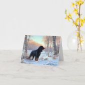 ゴードン・セッターが雪のクリスマスを許可 カード (黄色い花)