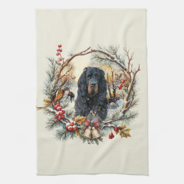 ゴードン・セッターのクリスマスの喜び - 季節の犬の絵 キッチンタオル