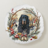 ゴードン・セッターのクリスマスの喜び - 季節の犬の絵 ラウンドクッション (裏面)