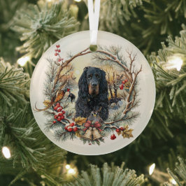 ゴードン・セッターのクリスマスの喜び - 季節の犬アート ガラスオーナメント