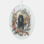 ゴードン・セッターのクリスマスの喜び - 季節の犬アート ガラスオーナメント (正面左)