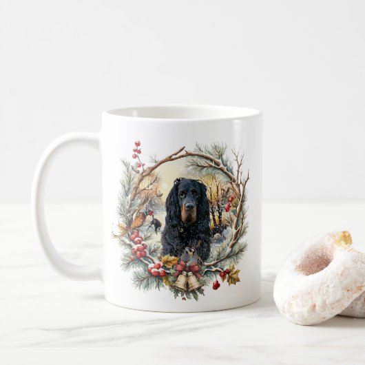 ゴードン・セッターのクリスマスの喜び - 季節の犬アート コーヒーマグカップ (ドーナツ)