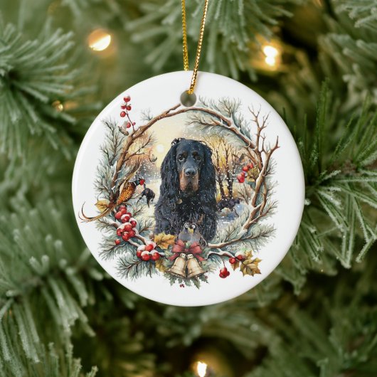 ゴードン・セッターのクリスマスの喜び - 季節の犬アート セラミックオーナメント (ツリー)
