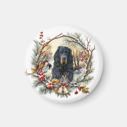 ゴードン・セッターのクリスマスの喜び - 季節の犬アート マグネット (正面)