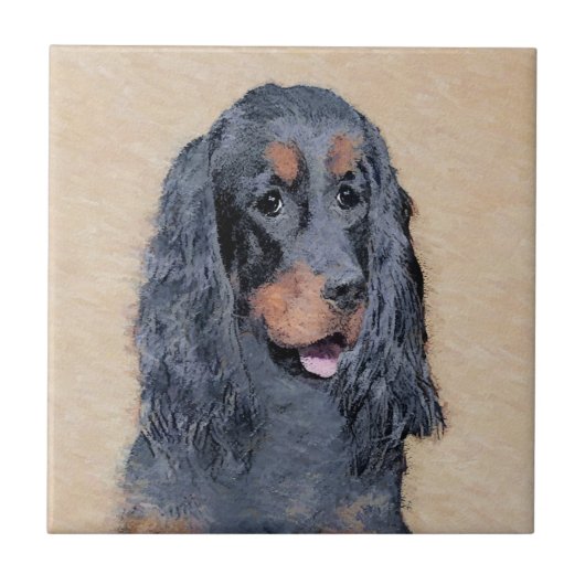 ゴードン・セッターの絵 - かわいい犬のオリジナルアート タイル (正面)