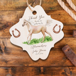 ゴーベビーランニングのベージュの馬のフォール赤ちゃんシャワー フェイバータグ