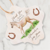 ゴーベビーランニングのベージュの馬のフォール赤ちゃんシャワー フェイバータグ (正面)