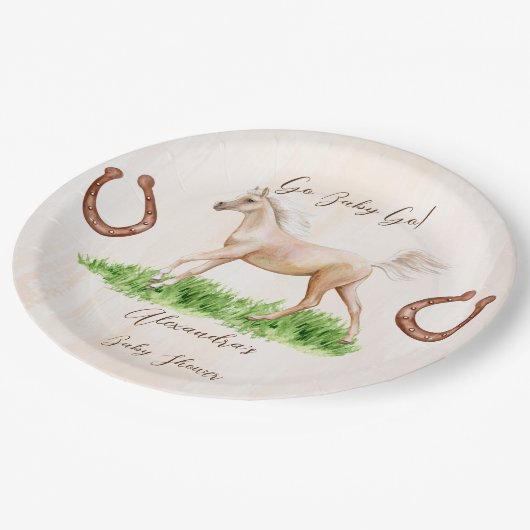 ゴーベビーランニングのベージュの馬のフォール赤ちゃんシャワー ペーパープレート (アングル)