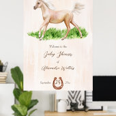 ゴーベビーランニングのベージュの馬のフォール赤ちゃんシャワー ポスター (ホームオフィス)