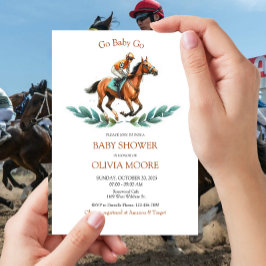 ゴーベビー行く、緑の馬のレース赤ちゃんシャワー 招待状