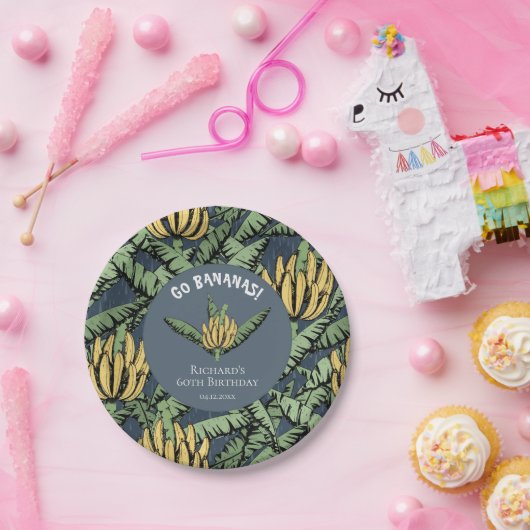 ゴーモダンバナナスネイビーブルーイエローバナナ離れ ペーパープレート (パーティー)