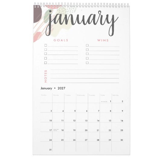 ゴールとウィンパステル抽象芸術 カレンダー (1月 2027)