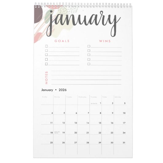 ゴールとウィンパステル抽象芸術 カレンダー (1月 2026)