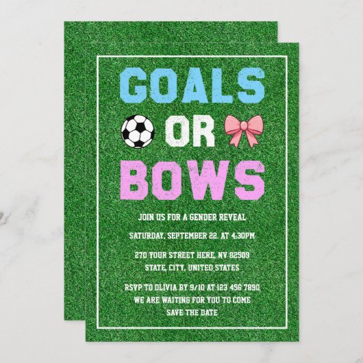 ゴールまたはボウサッカー性別の表示 招待状 (正面/裏面)