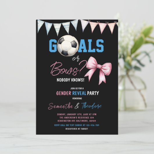 ゴールまたはボウズ男の子または女の子サッカー性別の明け 招待状 (スタンド正面)