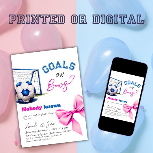 ゴールまたはボーズブルーまたはピンクサッカー性別の表示 招待状