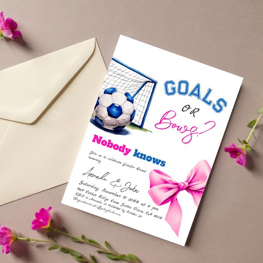 ゴールまたはボーズブルーまたはピンクサッカー性別の表示 招待状