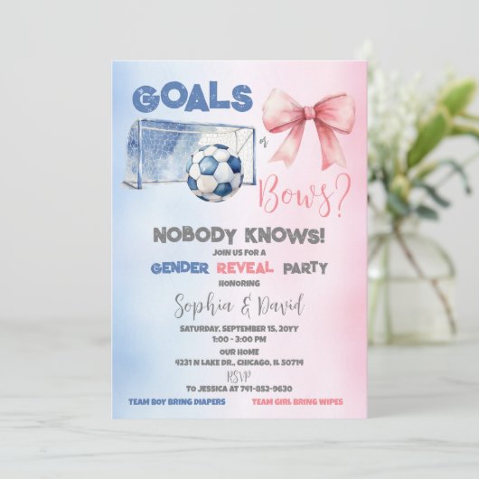 ゴールまたはボーダー性別の表示パーティー 招待状 (スタンド正面)