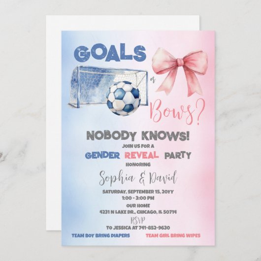 ゴールまたはボーダー性別の表示パーティー 招待状 (正面/裏面)