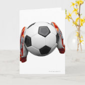 ゴールを持っている2人のサッカーのキーパーの手袋 カード (黄色い花)