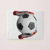 ゴールを持っている2人のサッカーのキーパーの手袋 ジグソーパズル (横)