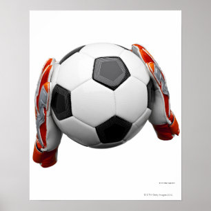 ゴールを持っている2人のサッカーのキーパーの手袋 ポスター