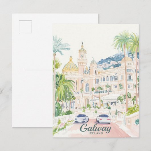 ゴールウェイアイルランドグアッシュ絵を描イラストレーション旅行 ポストカード (正面/裏面)