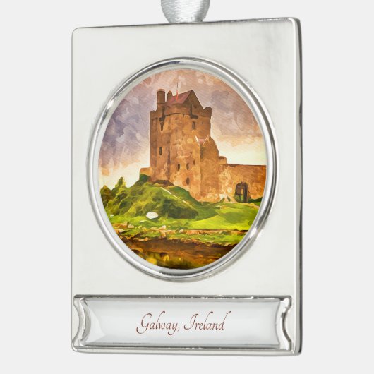 ゴールウェイ、アイルランド旅行アートウォーターカラーオーナメント シルバープレートバナーオーナメント (左)