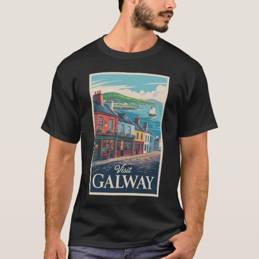 ゴールウェイ アイルランド イラスト 旅行 アート ヴィンテージ Tシャツ (正面)