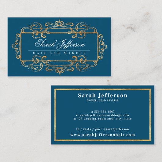 ゴールエレガントドフォイルスワール豪華ヴィンテージティール（緑がかった色） 名刺 (正面/裏面)