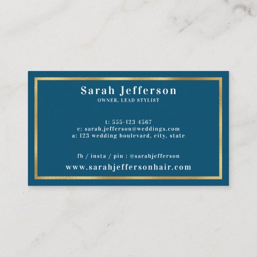 ゴールエレガントドフォイルスワール豪華ヴィンテージティール(緑がかった色) 名刺 (裏面)