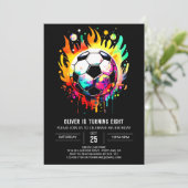 ゴールカラフル水彩色サッカー誕生日 招待状 (スタンド正面)