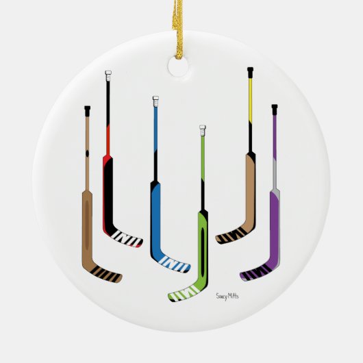 ゴールキーパーのアイスホッケー用スティック セラミックオーナメント (裏面)