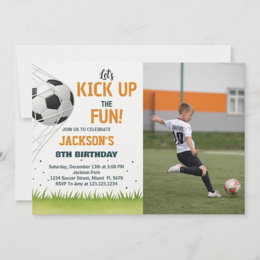 ゴールスコアラーサッカー誕生日招待状 招待状 (正面)