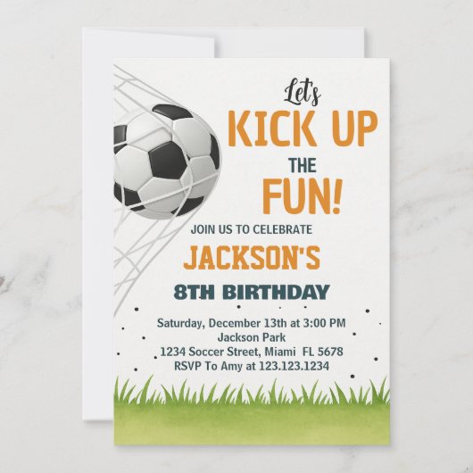 ゴールスコアラーサッカー誕生日招待状 招待状 (正面)