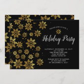 ゴールデエレガントンスノーフレークズホリデーパーティ招待状 招待状 (正面/裏面)