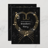 ゴールデパーソナライズされたンハート音符誕生日 招待状 (正面/裏面)